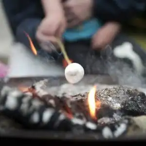 Toasting marshmallows on a fire